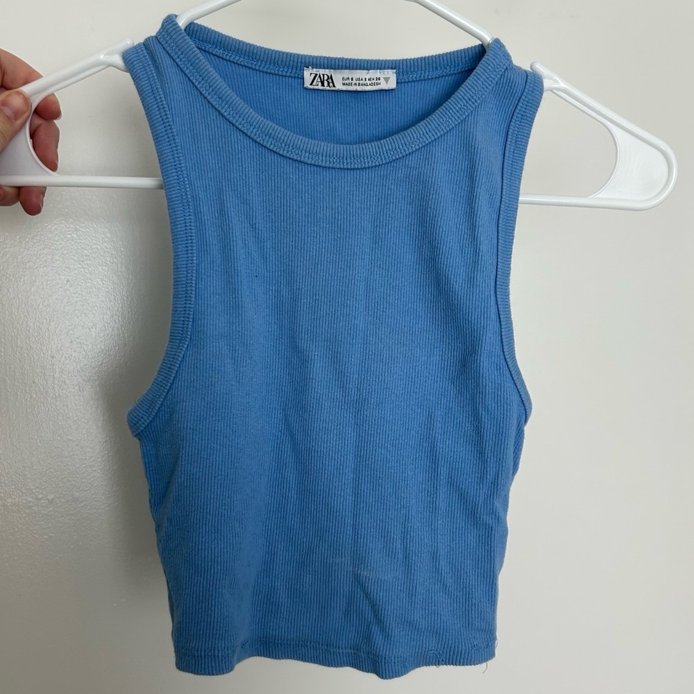 Zara Blue Ribbed Tank Top - Vanilla Soft girl Athleisure summer wear